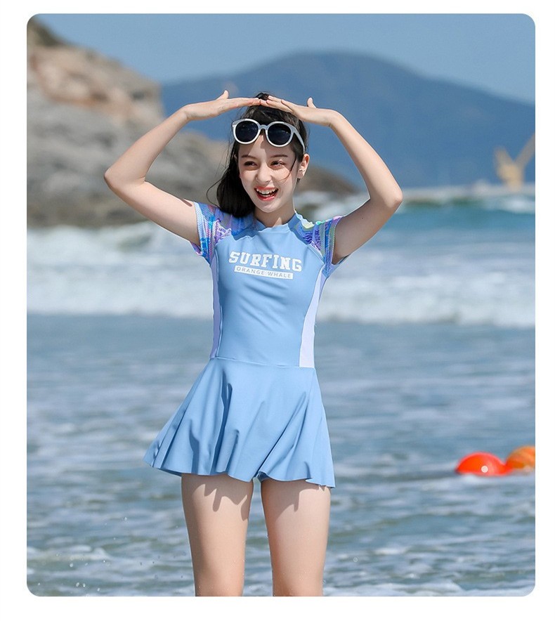 儿童泳衣女童中大童少女孩速干初中学生女式连体裙式游温泉度假2022