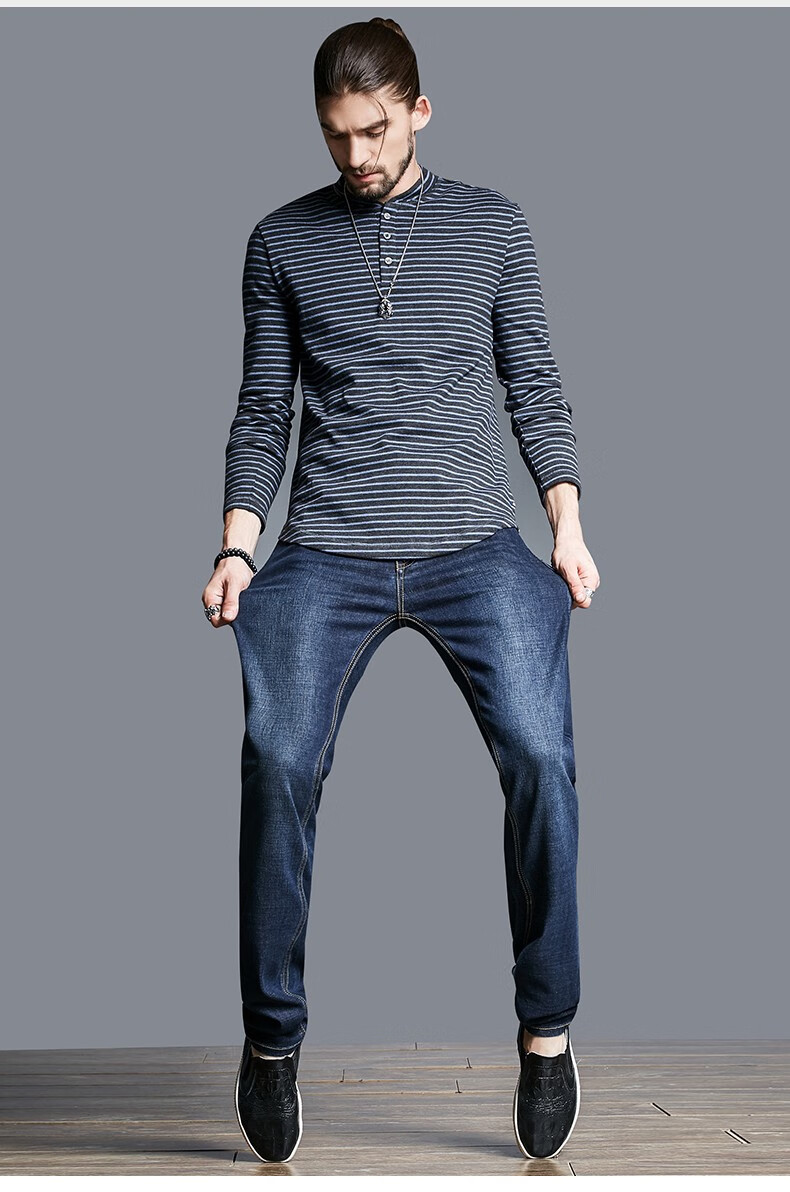 bs2b/小魔鱼男士牛仔裤秋季新款宽松显瘦直筒裤大码男装弹力休闲裤加