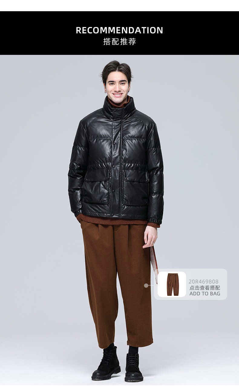 【商场同款】herbel/黑白2020冬季新品时尚皮质感羽绒服20r639827