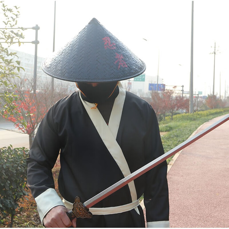 遮阳帽舞蹈道具竹编斗笠帽侠客帽子蓑衣帽影视拍摄道具复古黑色竹帽