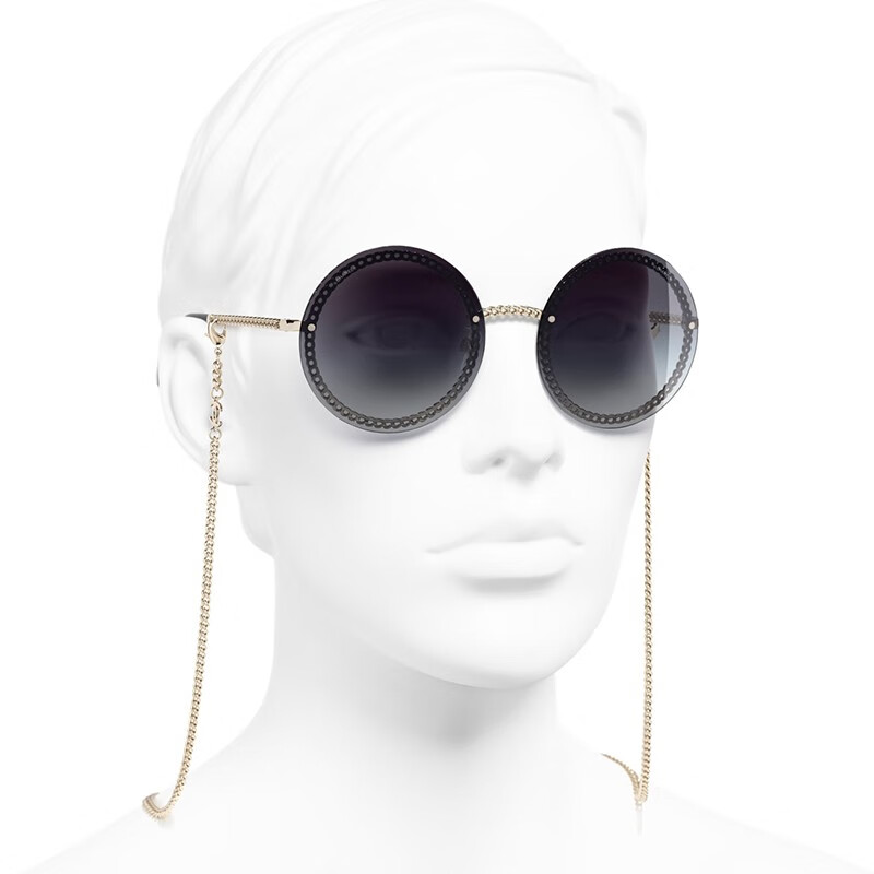 香奈儿(chanel) 眼镜太阳镜珍链条圆形男女同款黑腿单链条太阳镜圆框