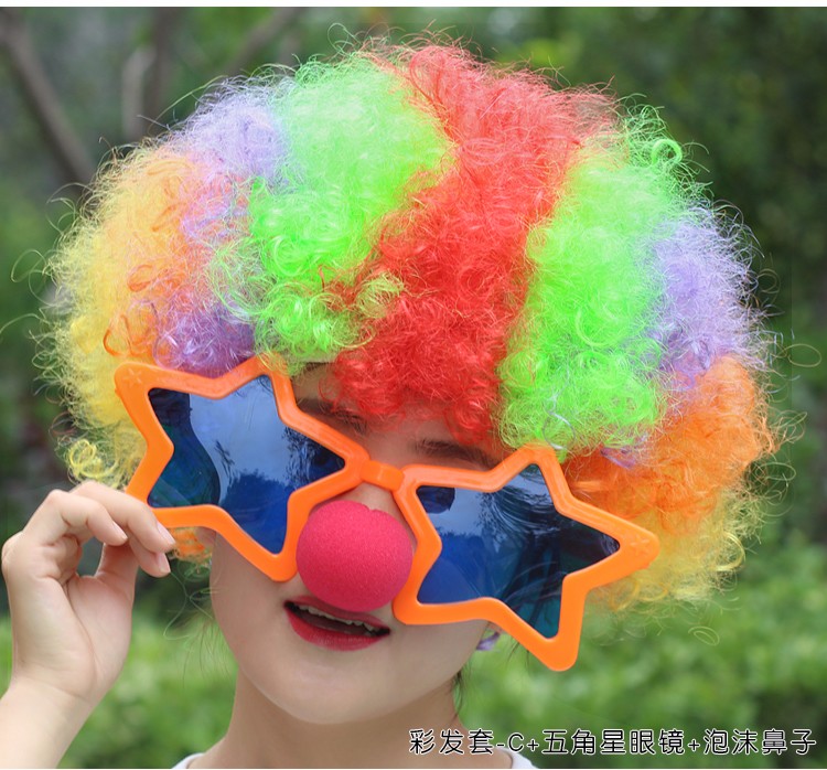 天使丝丝六一儿童节彩色假发套爆炸头小丑假发搞笑道具头套头发幼儿园