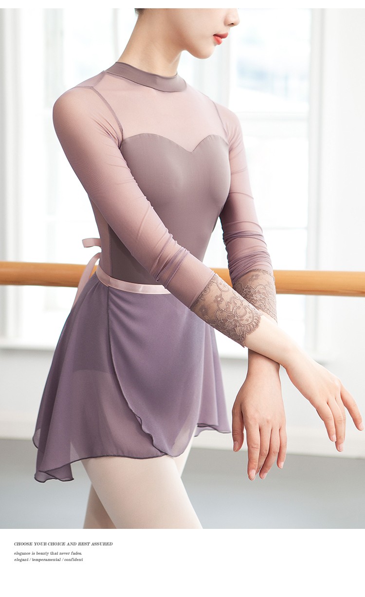 小茉莉舞蹈服女芭蕾舞练功服成人体操服立领连体服艺考基训形体服雾粉