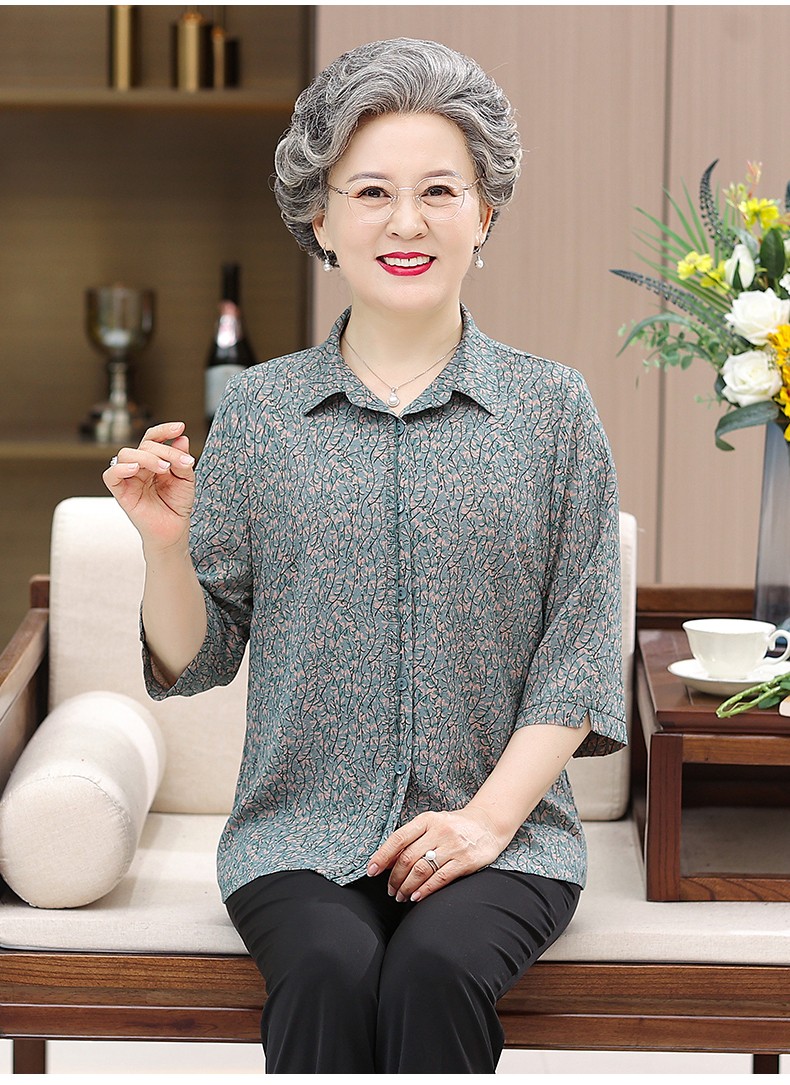 朵诗澜中老年人夏装女衬衫60岁7080奶奶装老人上衣服胖老太太春夏衬衣