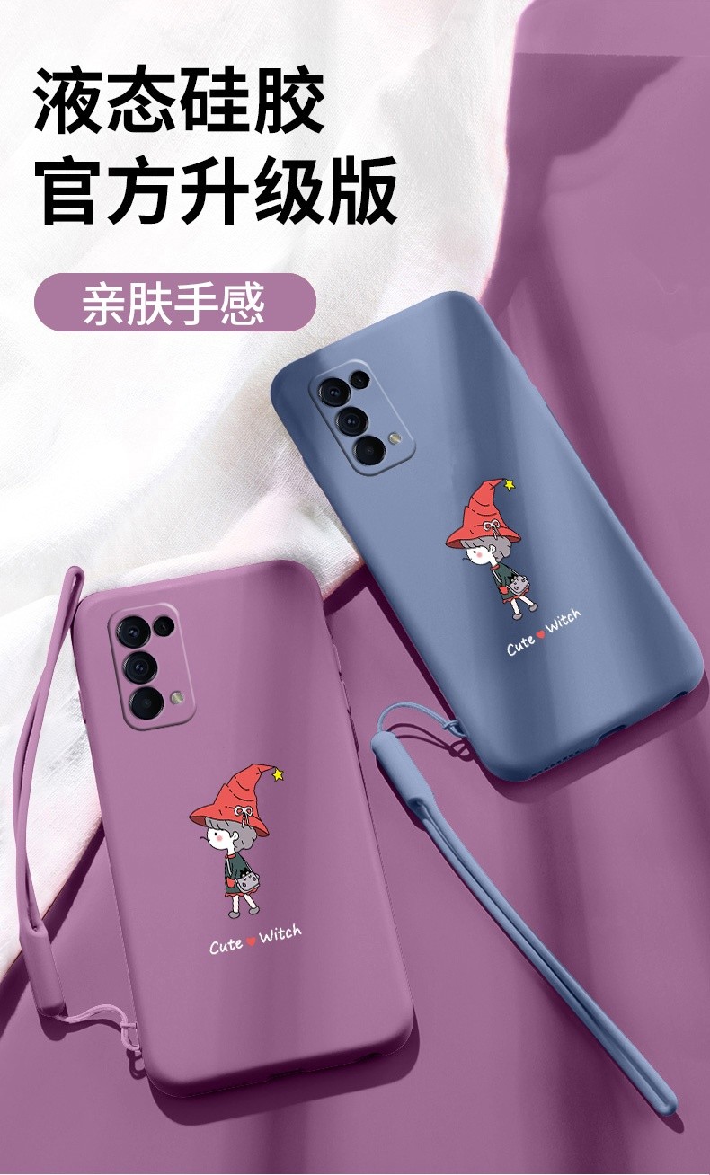 5手机壳套女reno5pro液态硅胶pro 全包镜头防摔5g卡通可爱小魔女oppo