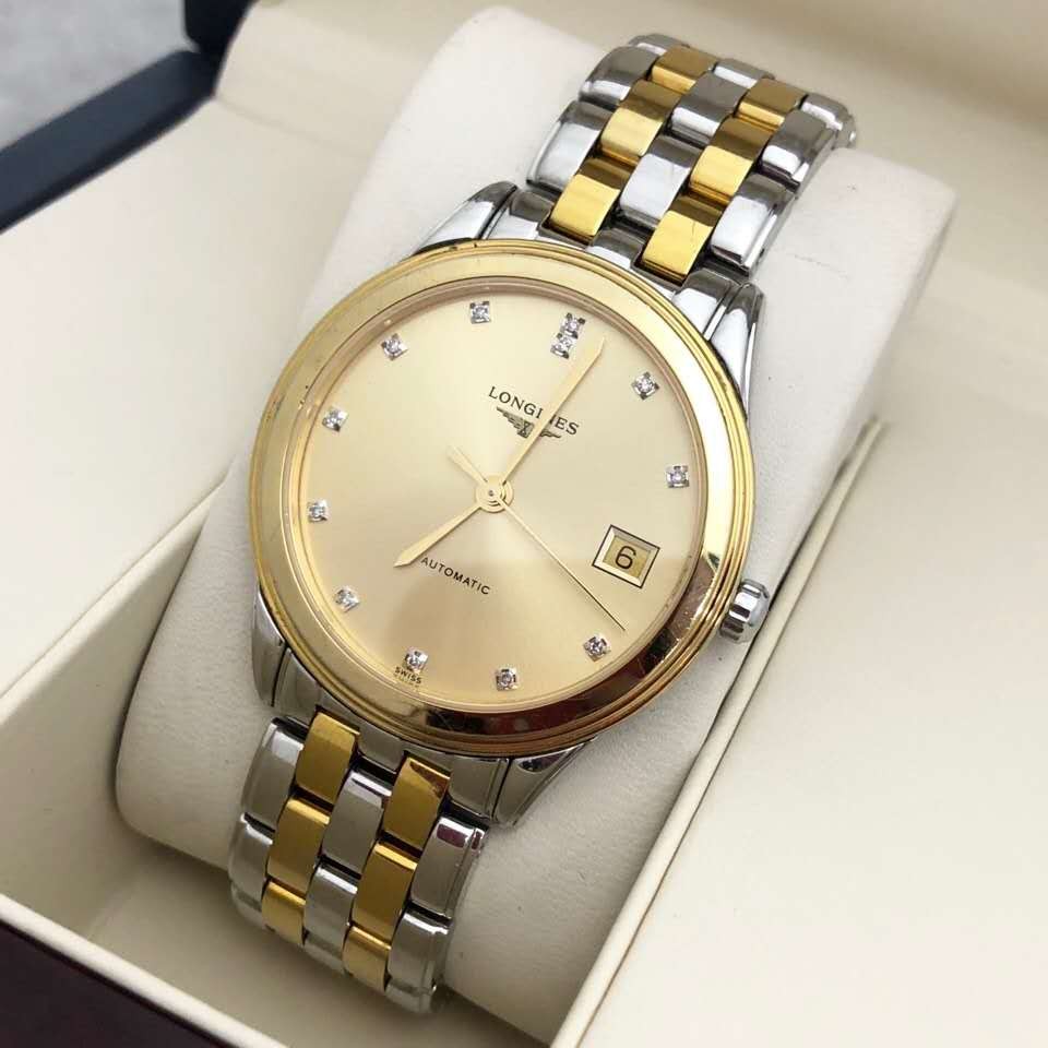 【二手95新】浪琴钻石优雅军旗自动机械表男表瑞士奢侈品名表l4.