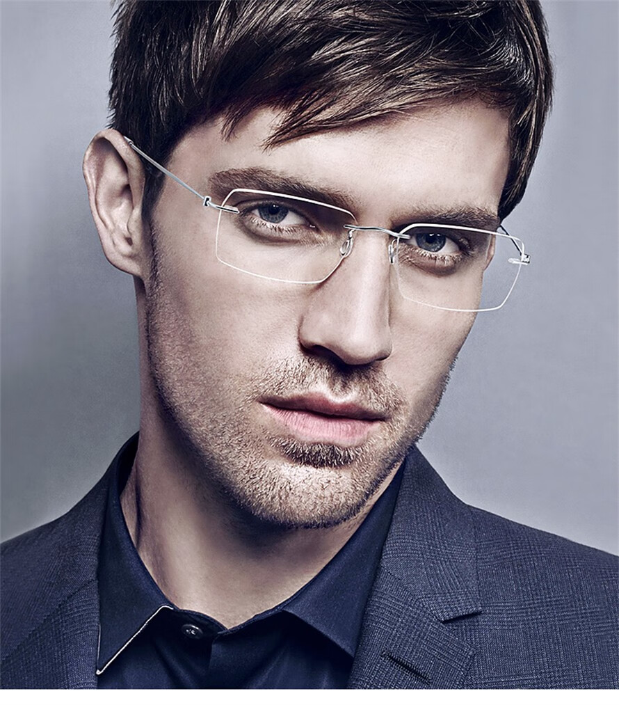 amphiton无框眼镜男纯钛眼镜架金丝眼镜框无框近视眼镜男超轻商务无