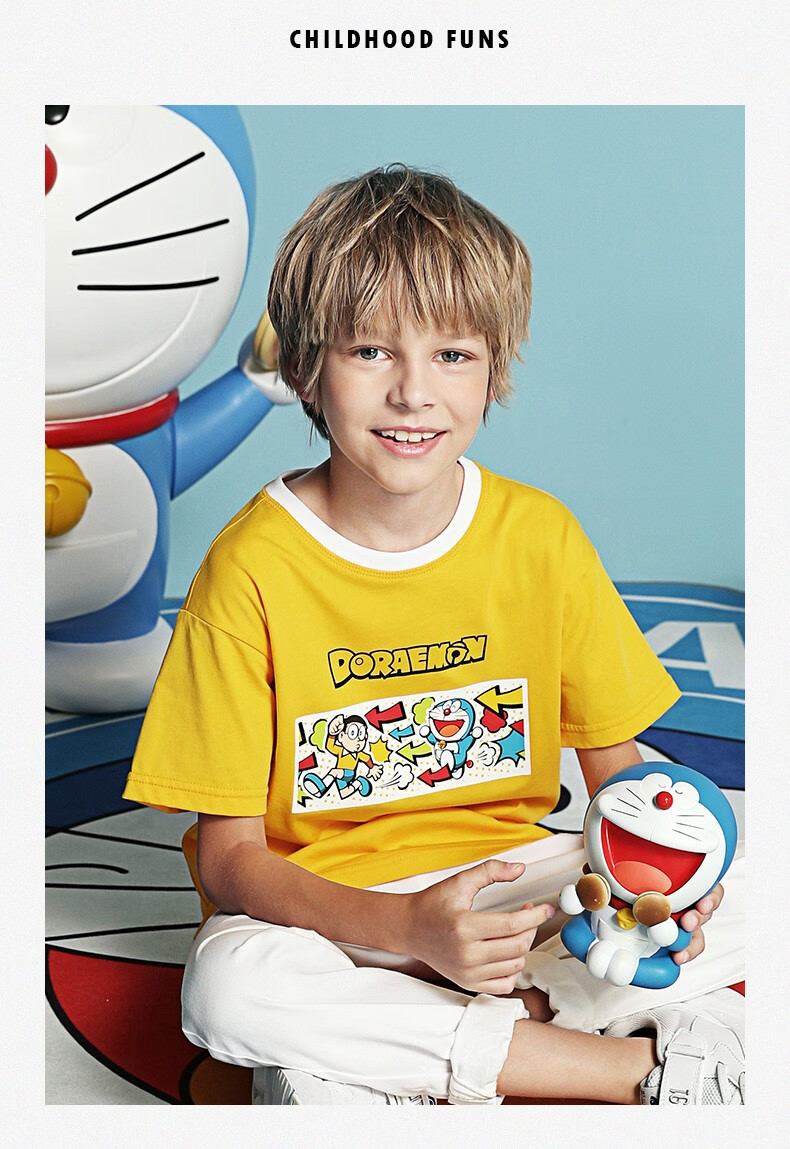 【 哆啦a梦联名】安踏儿童童装6-16岁中大童男童短t奥运t恤2020年夏季