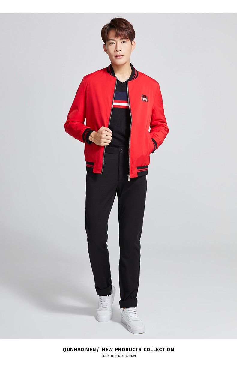 群豪男装冬季新品羽绒服男士棒球领时尚外套保暖潮流帅气休闲服 红色