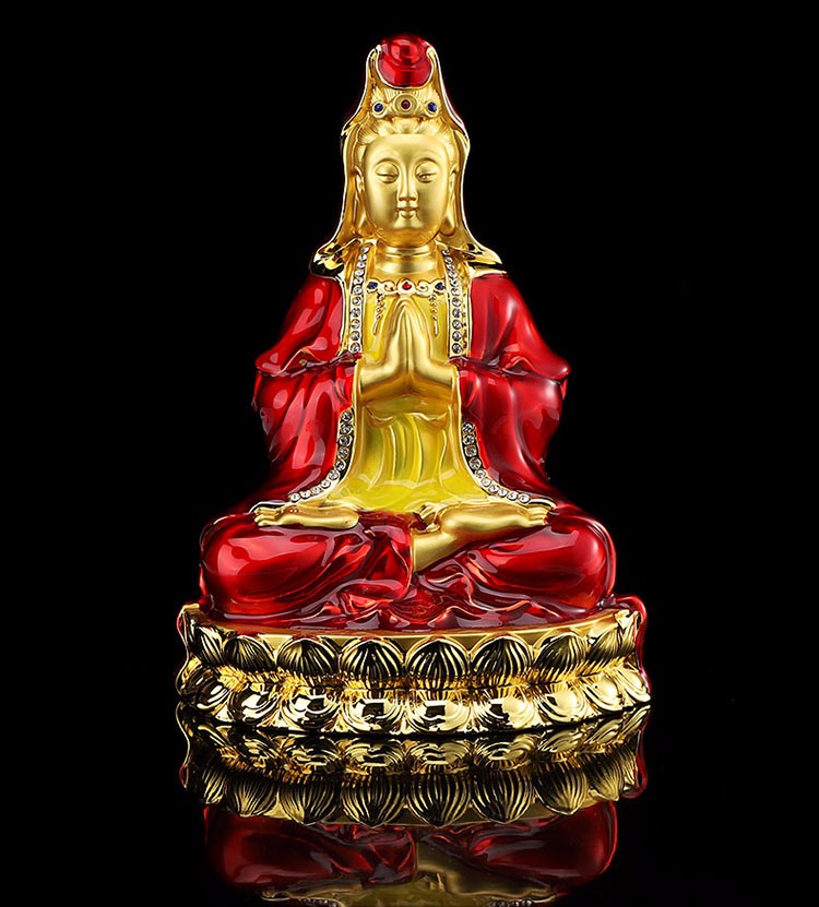 奥迪汽车摆件车载香水座观音菩萨佛像车内饰品彩绘观音红色红玛瑙水晶