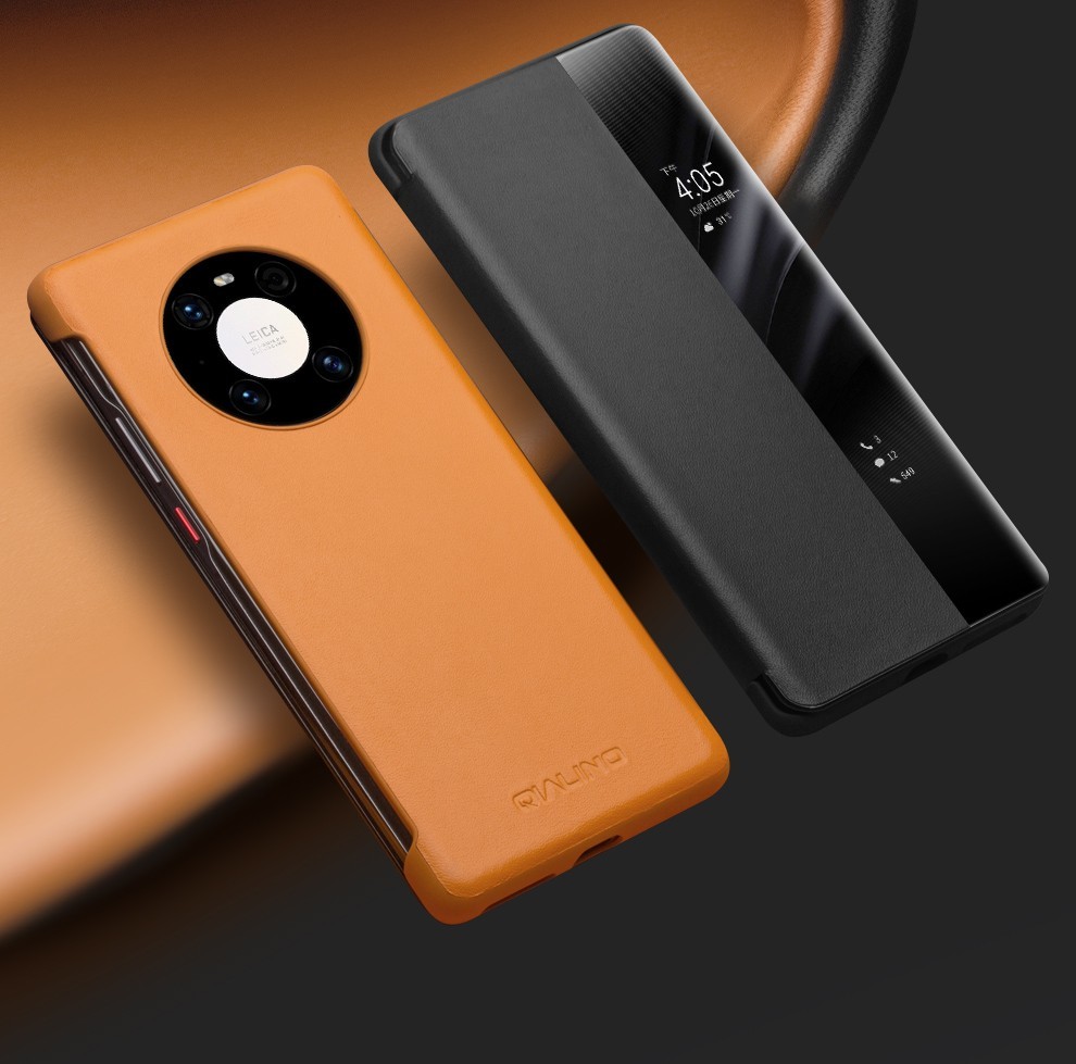 洽利华为mate40pro手机壳m40pro真皮翻盖智能休眠视窗高端商务简约防