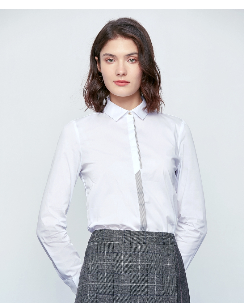 g2000商务通勤女装长袖衬衫新款简约撞色衣襟休闲上衣女00740025蓝色