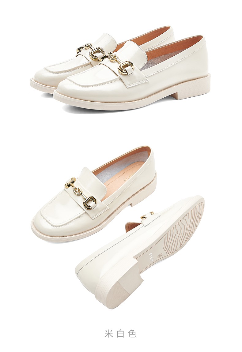 百田森乐福鞋女英伦风2022春季新款休闲马衔扣一脚蹬平底单鞋女黑色36