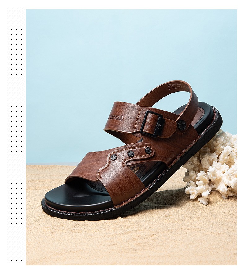 蜘蛛王凉鞋男潮夏季舒适软底高弹百搭凉拖两穿休闲沙滩鞋皮凉鞋男