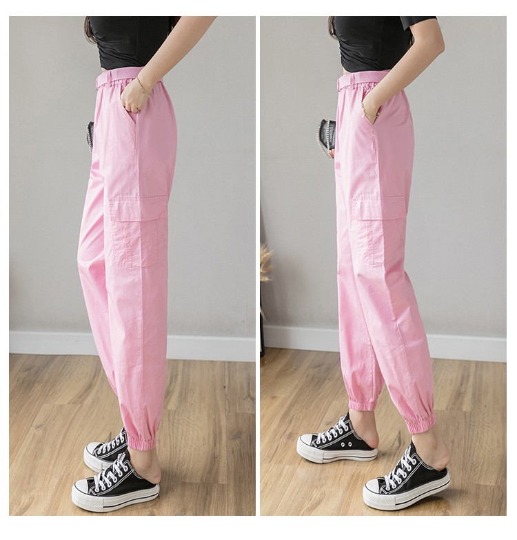 仙器2020夏款韩版冰丝凉凉裤 显瘦休闲宽松糖果色束脚工装裤女 白色