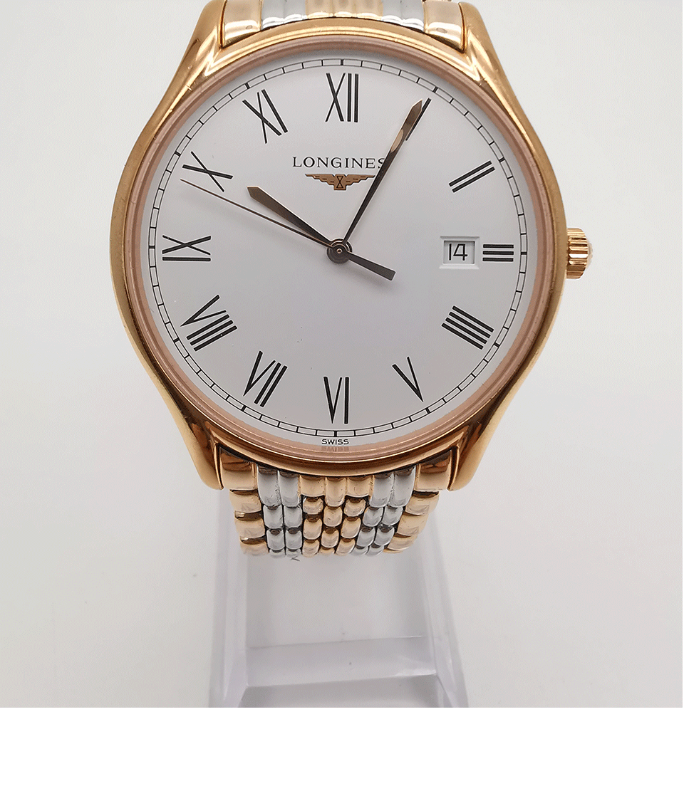 二手95新浪琴经典律雅系列l48591117男士石英腕表镀金白盘表径385mm