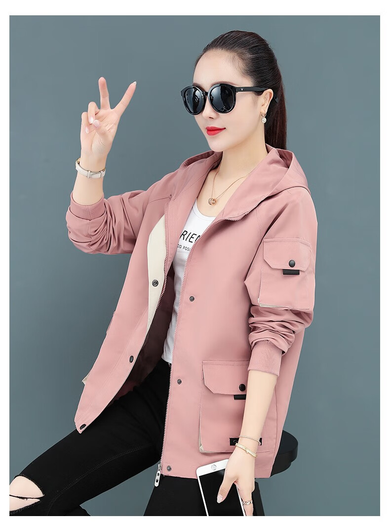 秋季装女士夹克女短外套女卫衣女风衣韩版时尚宽松型大码休闲上衣学生