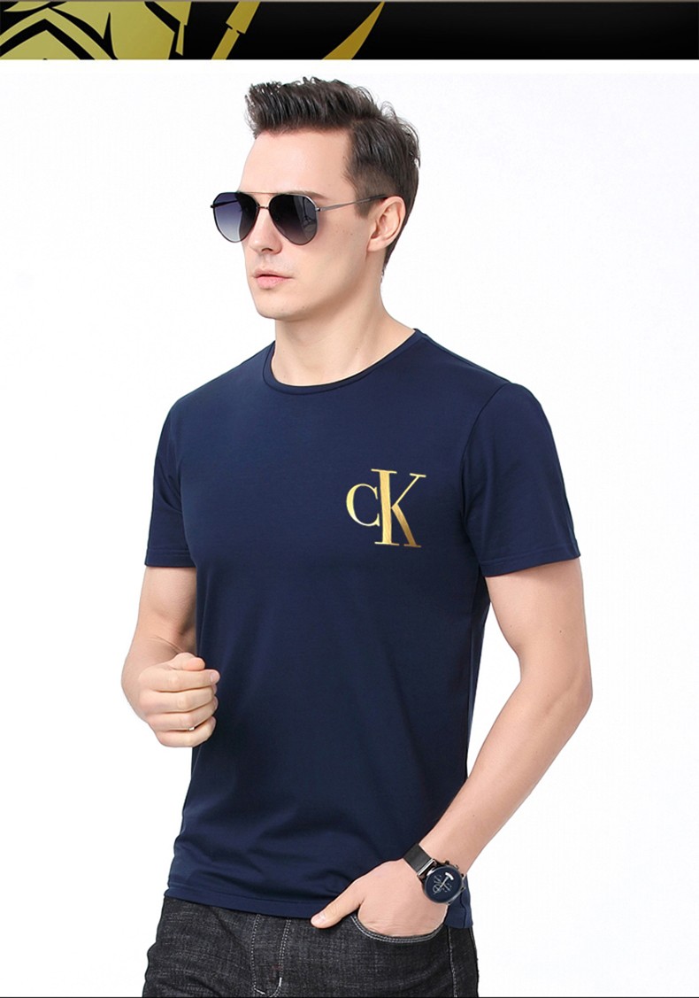男装夏季ck短袖t恤男装新款简约舒适透气圆领短袖t恤男休闲印花烫金