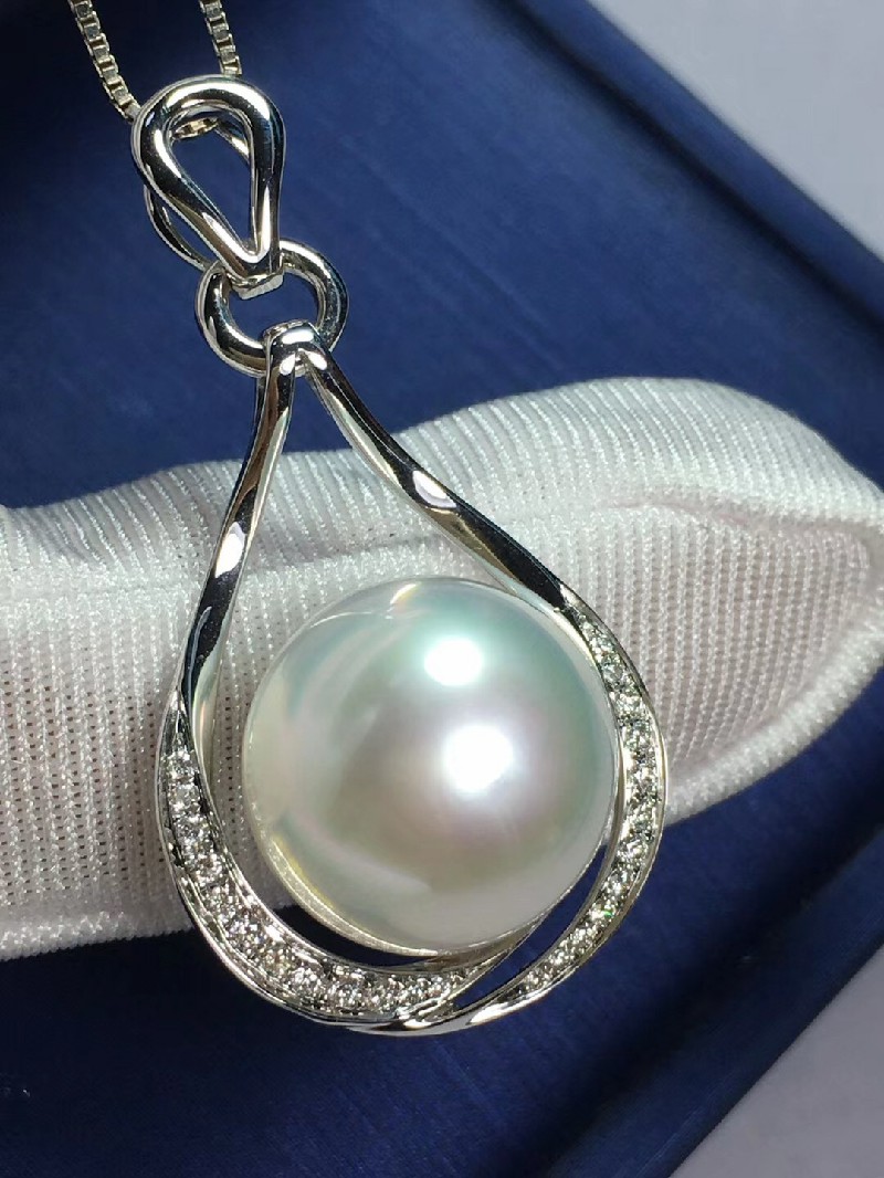 pearlboat 澳洲白珍珠吊坠 海水珍珠项链18k金镶嵌轻奢锁骨链送女友送