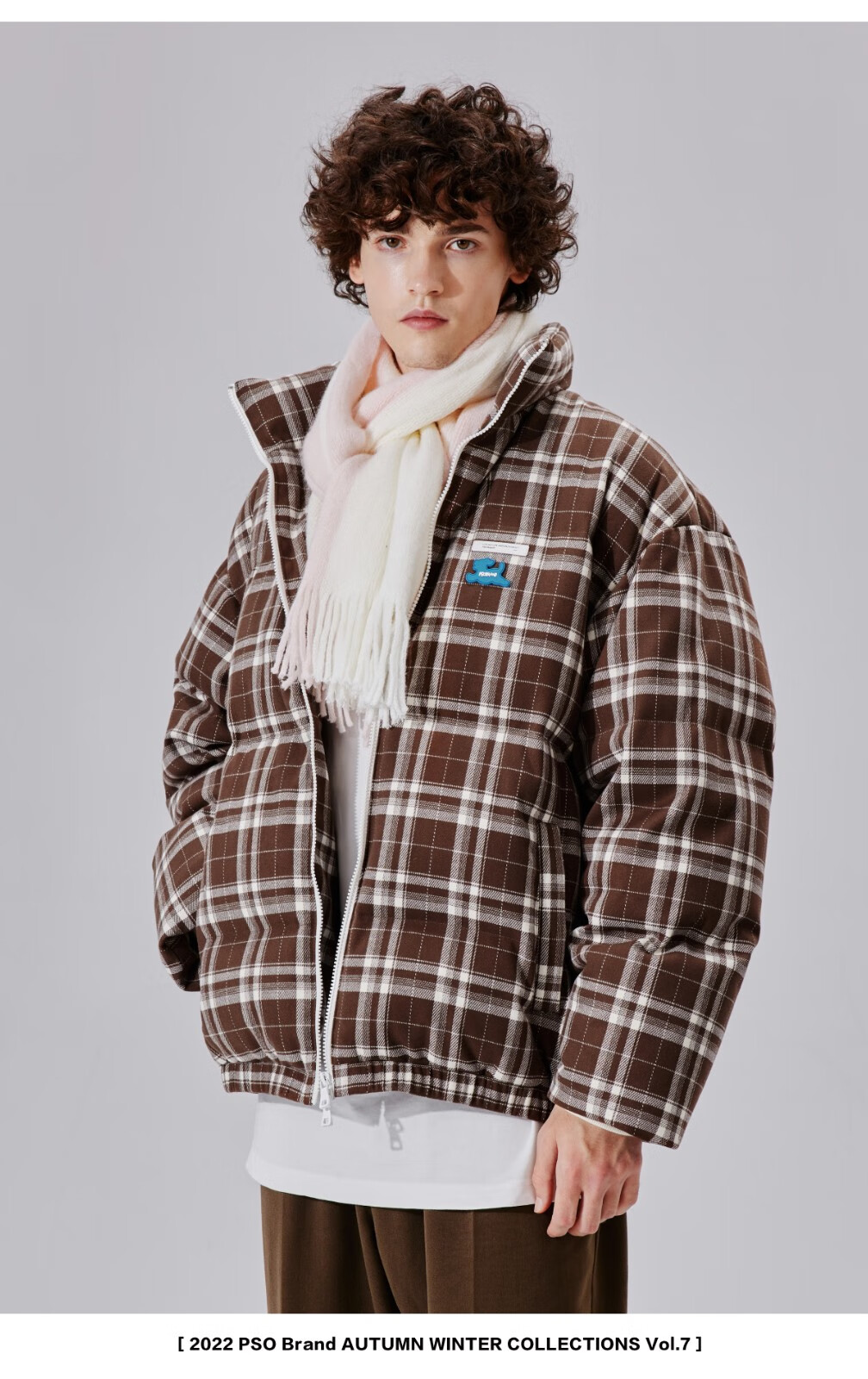 pso brand可爱小狗提花纹理白鸭绒羽绒服男冬季加绒加厚情侣外套 樱花