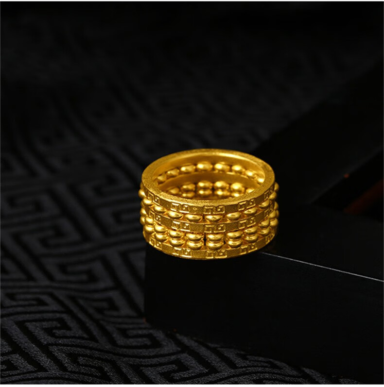 古法黄金算盘戒指男女同款闭口实心金算盘戒指情侣款 30.