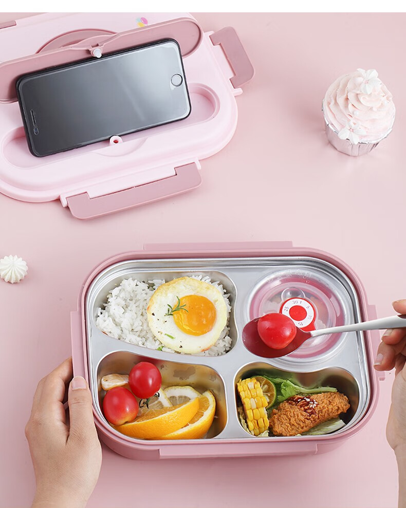 喜得润儿童饭盒小学生专用午餐盒316l不锈钢女孩小容量保温便当盒粉