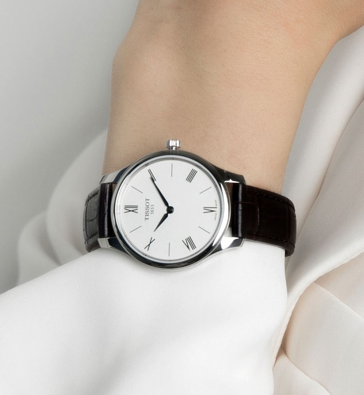 适用于天梭1853俊雅系列t063皮带t063009a原厂材质真皮表带12mm女棕色