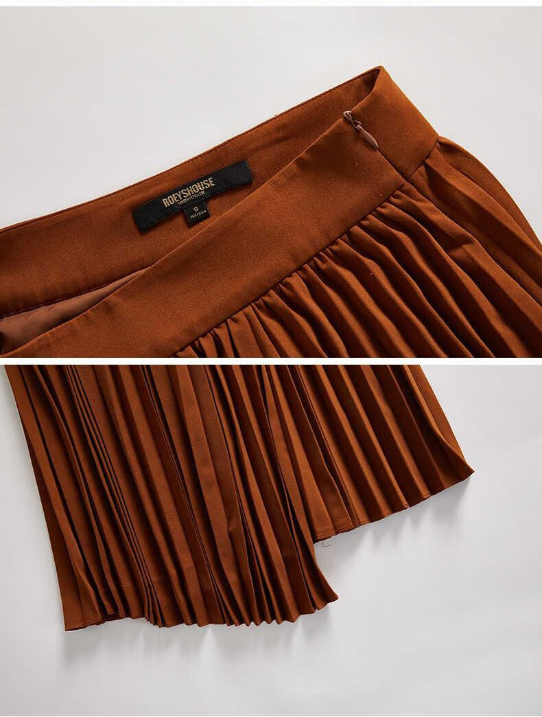 house罗衣气质浅咖色百褶半身裙女2022秋冬新款通勤大摆中长裙子00775