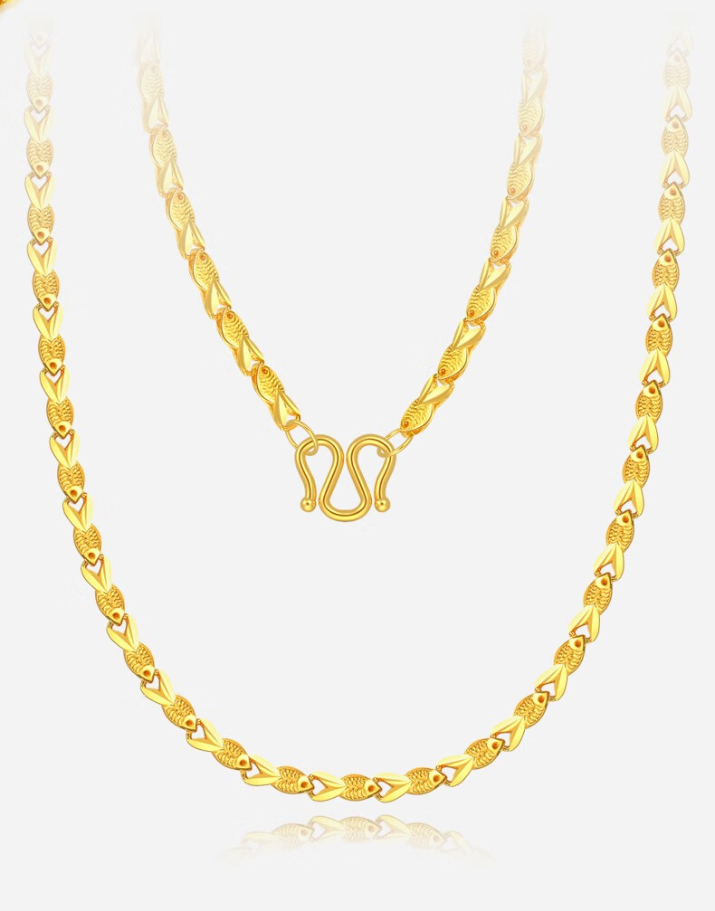 hicano/荟萃楼黄金项链小鱼项链女款足金锁骨链鱼骨项链送女友礼 约