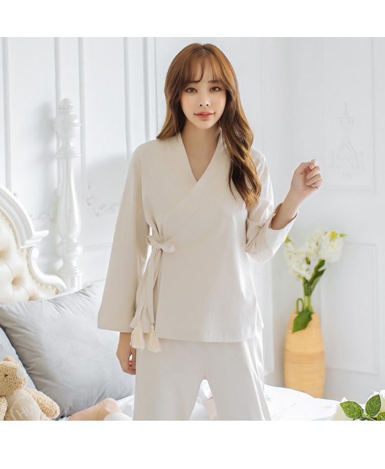 古代汉服打底睡衣中式汉服睡衣女春秋长袖性感系带复古风质家居服套装