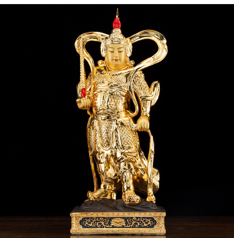 圆通佛具 伽蓝菩萨台湾纯铜鎏金韦陀菩萨像伽蓝韦驮菩萨护法佛像摆件