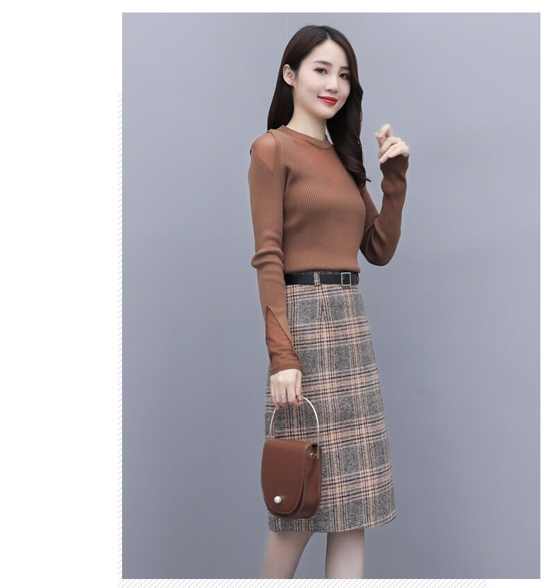 尚贝珊针织女装长袖连衣裙时尚套装2020秋装新款韩版大码女士显瘦性感