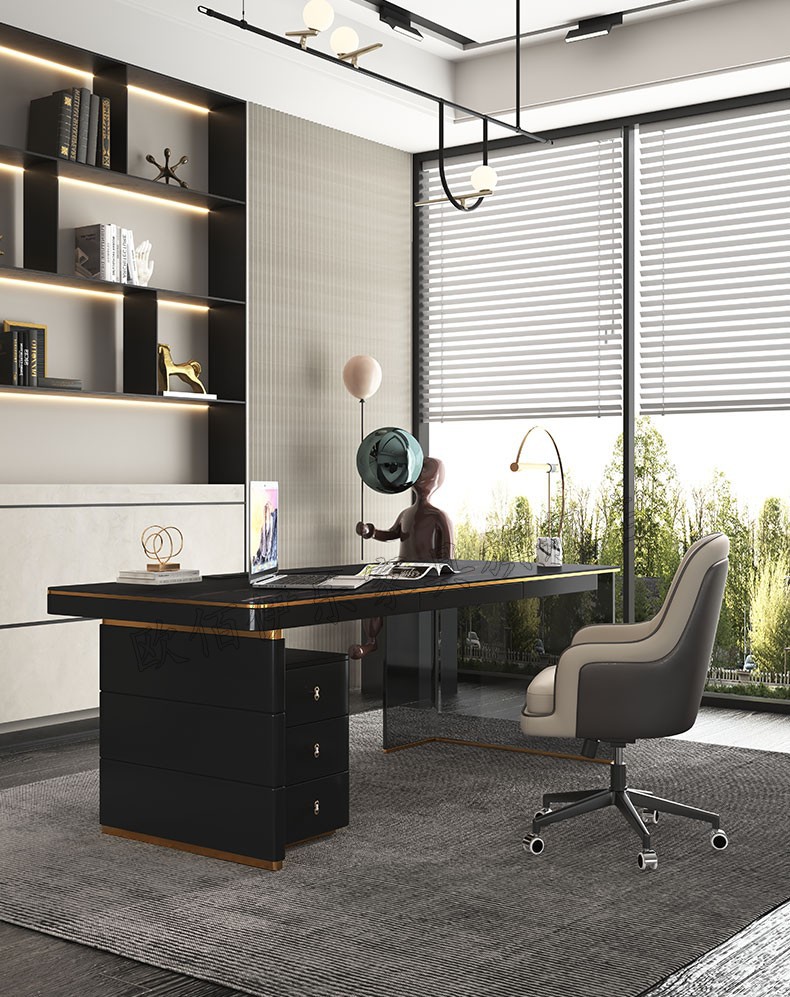 欧佰伊乐岩板书桌轻奢家用大小户型别墅书房办公桌椅组合简约现代高端