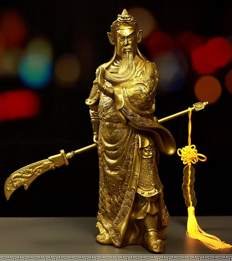 千福瑞 铜关公财神铜像摆件佛像 横刀关羽关二爷武关公风水工艺品