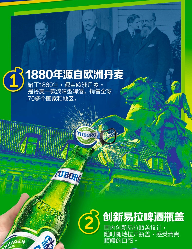 嘉士伯乐堡啤酒tuborg拉环盖小瓶装啤酒330mlktv啤酒6瓶330ml