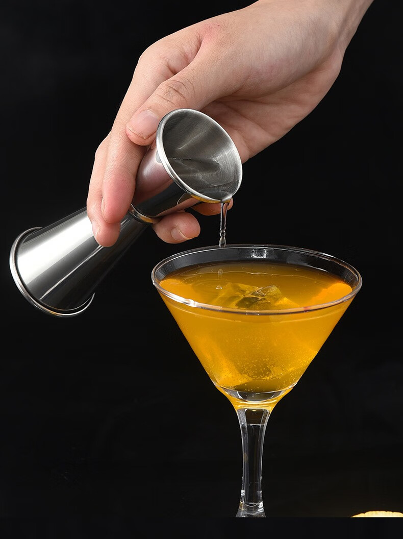 卷边鸡尾酒量杯不锈钢指环酒吧量匙量酒杯酒具量勺调酒杯不锈钢原色