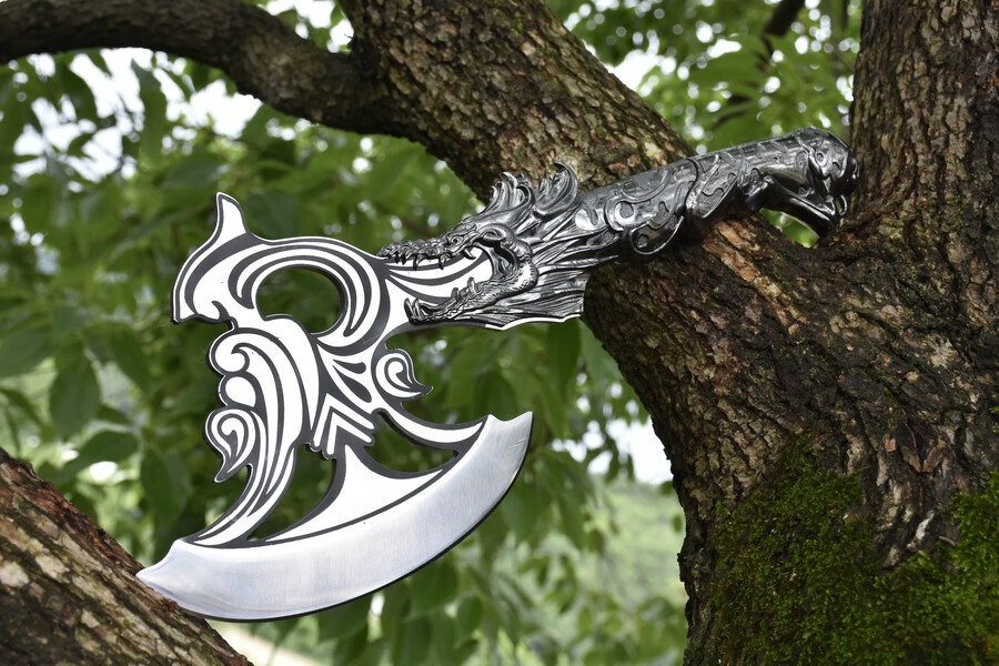 龙泉采岑手工锻打精品刀具家用商用不锈钢切片刀雕刻精美花纹砍骨刀