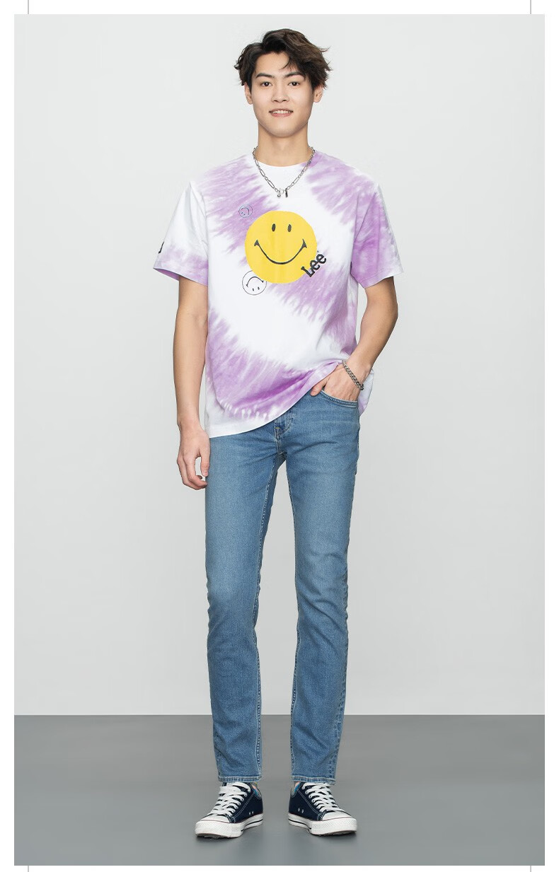 【smiley联名】lee22春夏新品舒适扎染多色男短袖t恤lmt001626 紫粉色