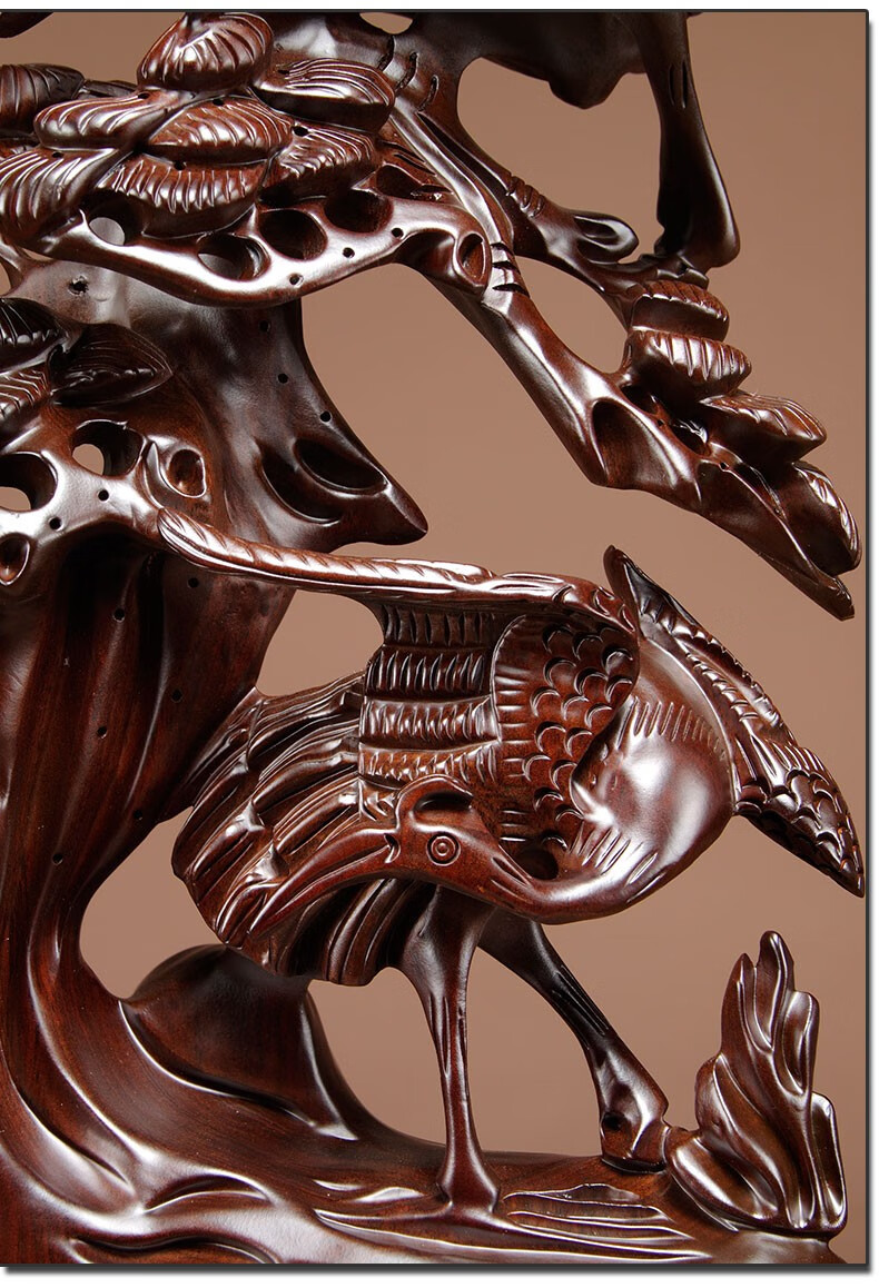 浣彩黑檀木雕松鹤延年摆件红木雕刻工艺品实木家居饰品客厅摆设送礼品