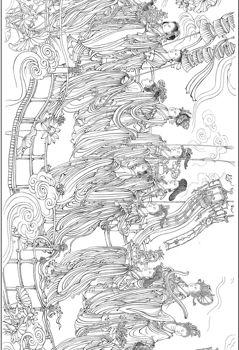 lism 八十七神仙卷白描工笔画白描底稿古画长卷白描吴道子87神仙卷