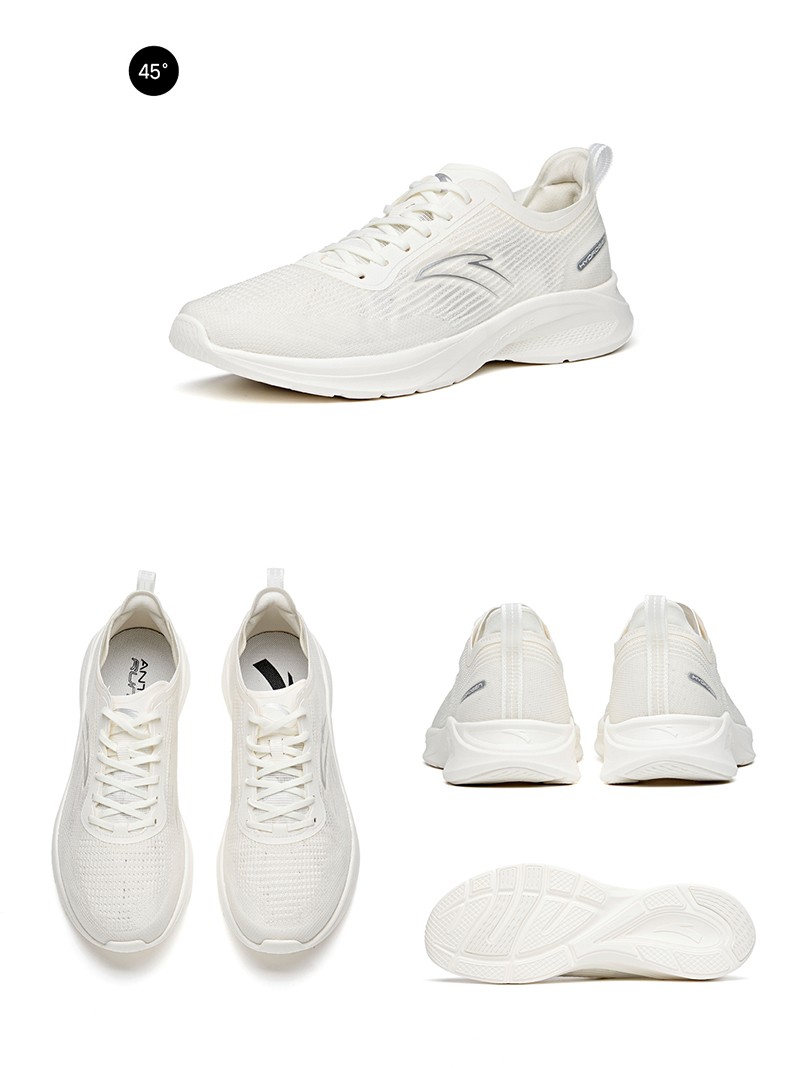 0】安踏跑步鞋男透气呼吸网面舒适包裹防滑减震回弹运动鞋子男 象牙白