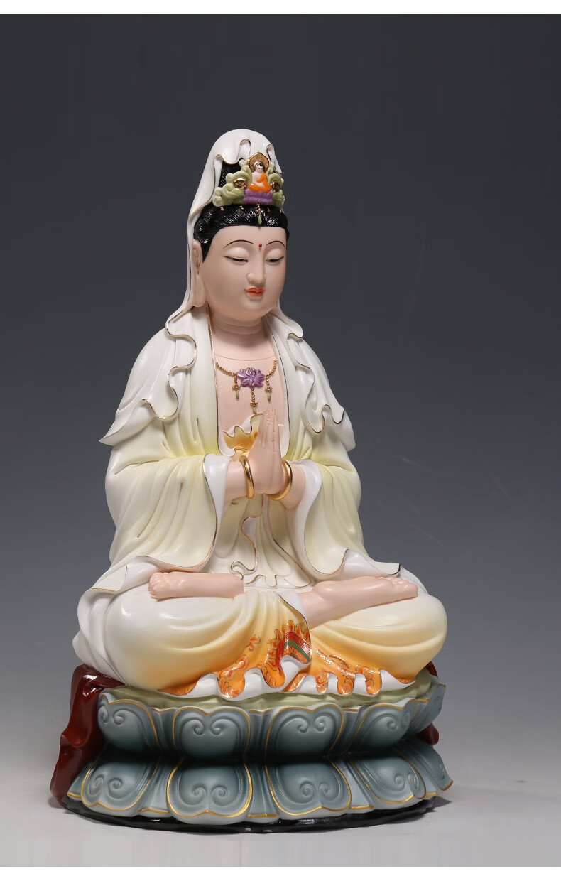 微美13吋18吋双手合十观音像陶瓷观音佛像工艺品摆设摆件供奉 白瓷款