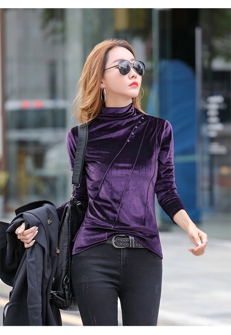 上衣女士打底衫半高领长袖女装大码衣服优雅修身时尚款军绿色s8095斤