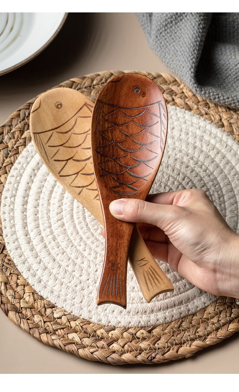 轻飘飘 木制木头鱼勺子鱼形饭铲鱼木饭勺木勺饭勺子不沾米饭盛饭勺米