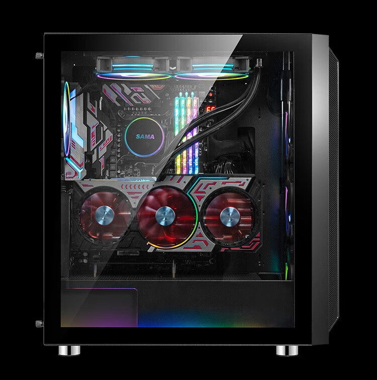 先马(sama)鲁班1 黑色 游戏电脑主机箱 玻璃侧透/宽体五金/独立电源仓