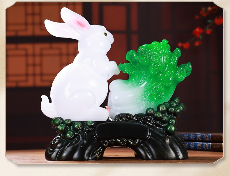真石演绎白菜玉兔摆件招财客厅电视柜工艺品家居饰品朋友乔迁新居开业