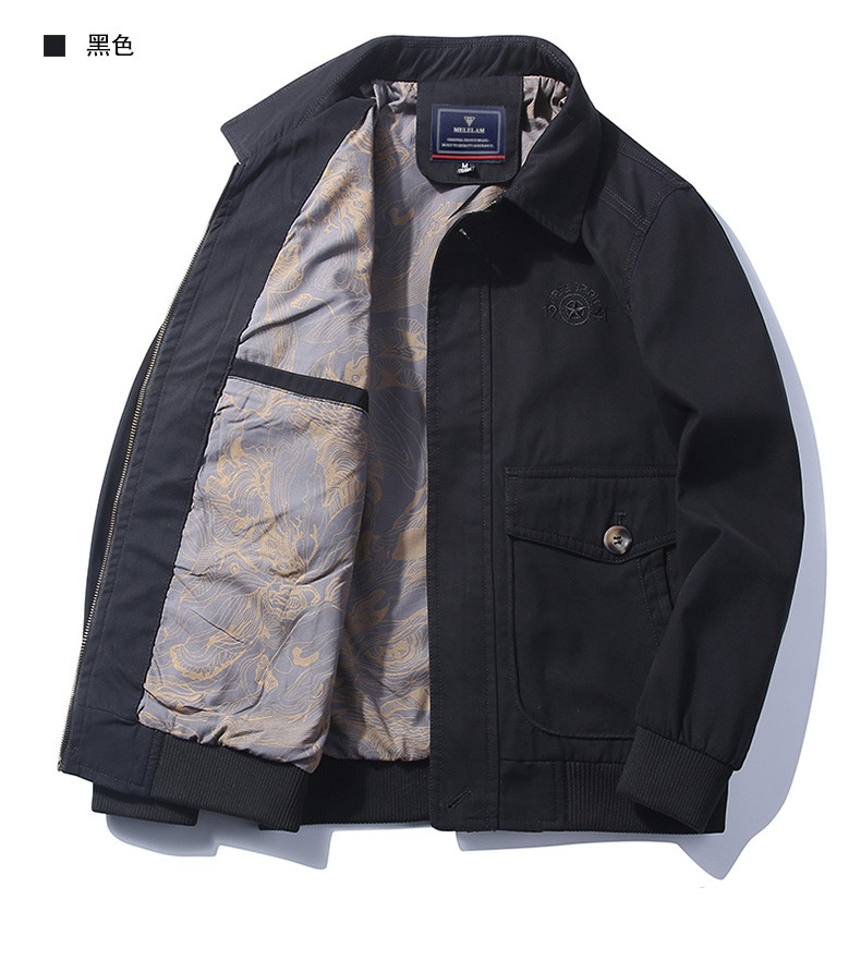满力量工装夹克男新款春秋季多口袋翻领外套宽松休闲大码茄克衫男装军