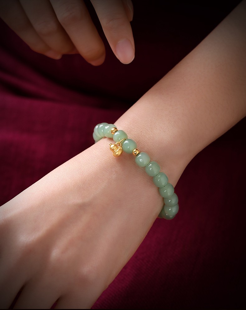 月石缘天然和田玉手链女老型珠桶珠黄金小葫芦999足金转运珠手串男送