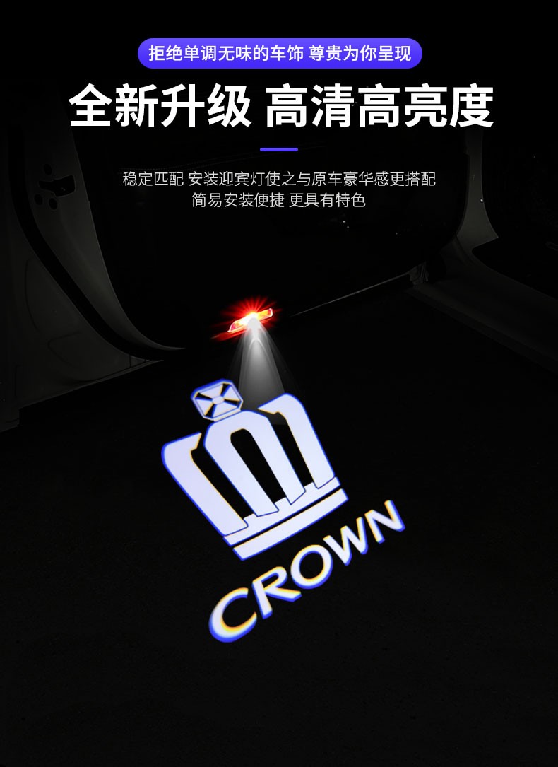 适用于132021款丰田皇冠迎宾灯专用投影灯改装车门迎宾灯装饰氛围灯2
