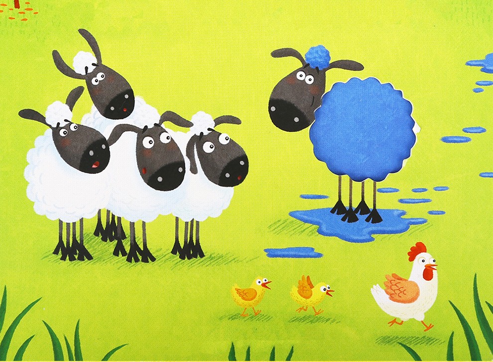 蓝色的羊 翻翻式幽默数字色彩启蒙纸板洞洞书 英文原版绘本2-6岁#百度